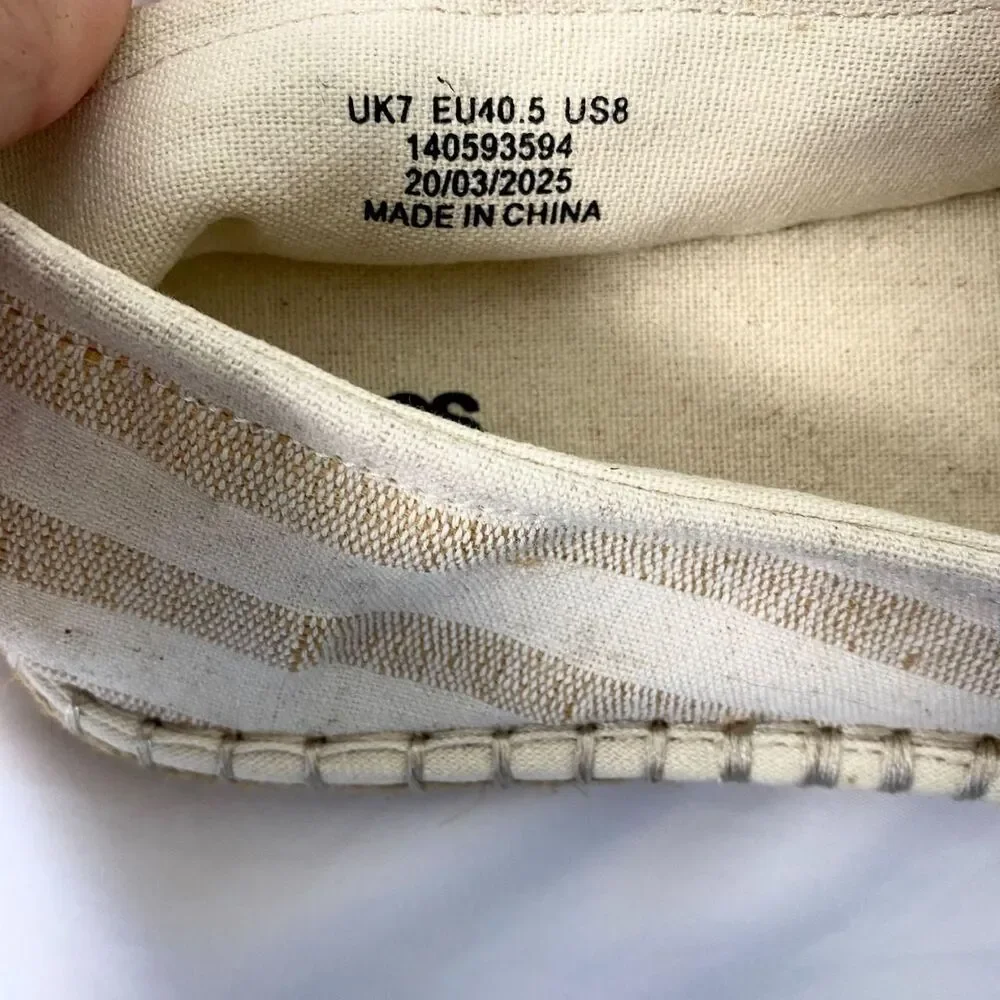 ASOS DESIGN cream tan slip on espadrilles in stone canvas stripe NWOT US 8